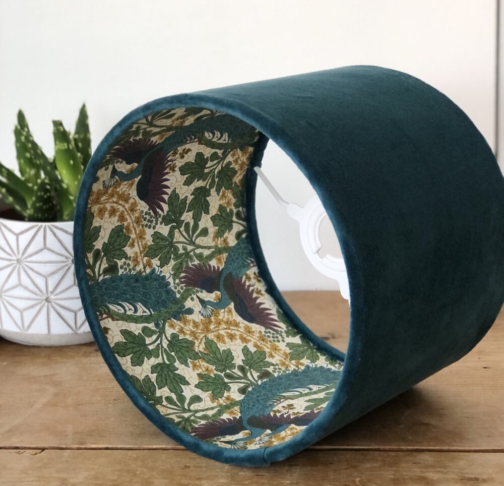*teal velvet lampshade with peacock lining