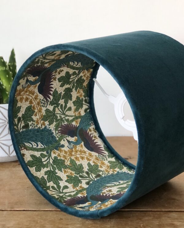 *teal velvet lampshade with peacock lining