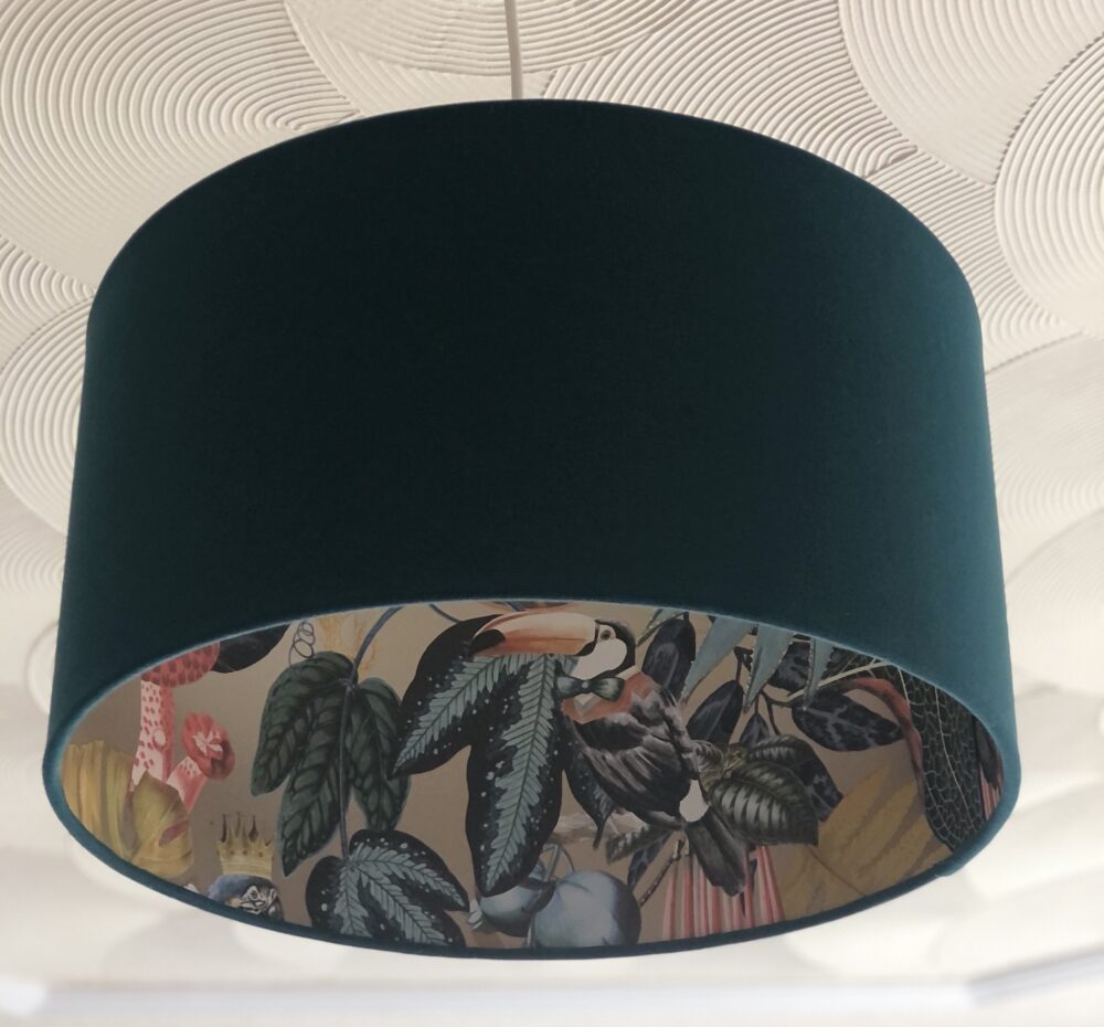 *teal linen lampshade with tropical gold lining
