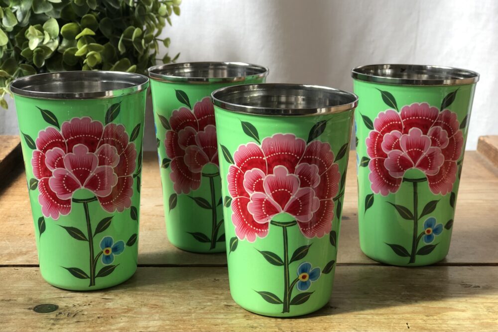 *set of 4 green tumblers from kashmir