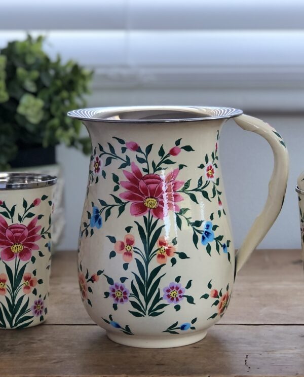 *cream floral jug and tumbler set from kashmir