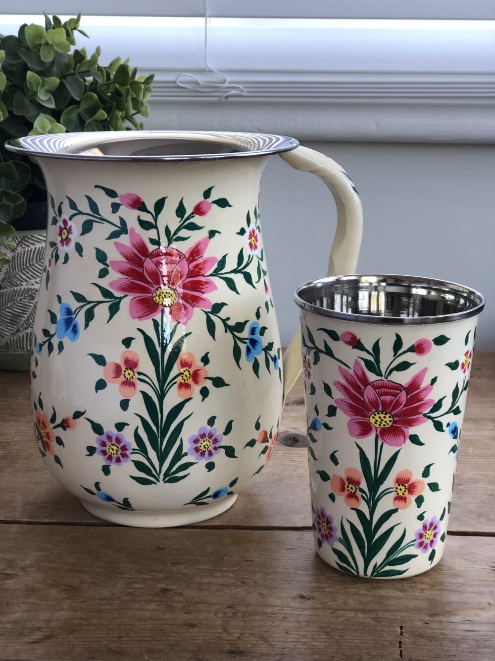 *cream-floral-kashmir-enamelware-jug-and-tumbler