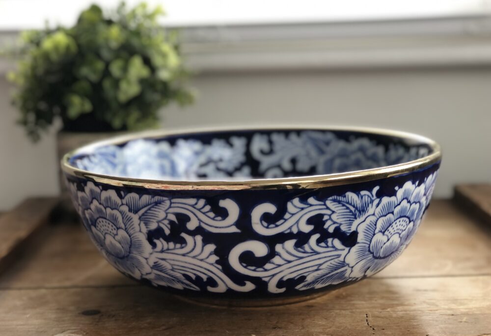 * blue white peony bowl