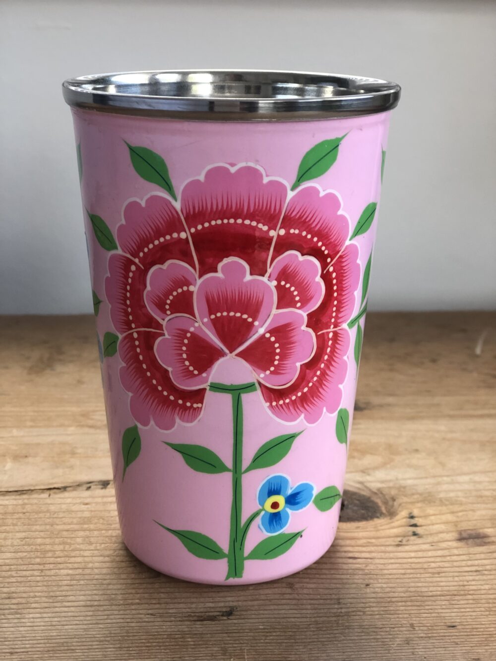 pink enamel tumbler