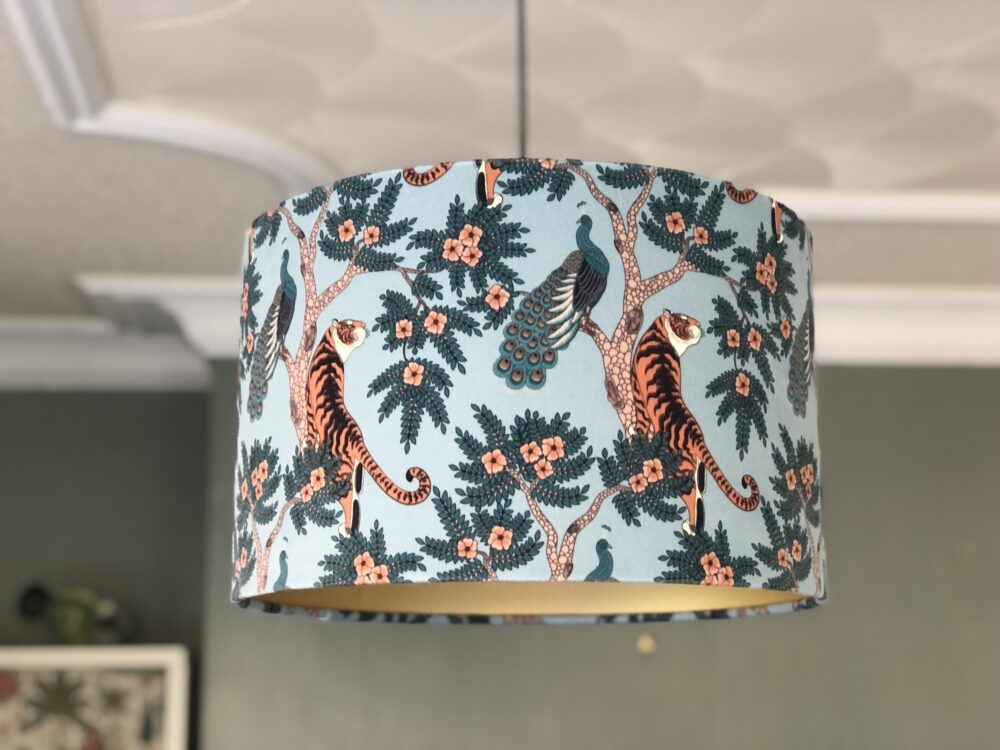 *pale blue tiger and peacock lampshade