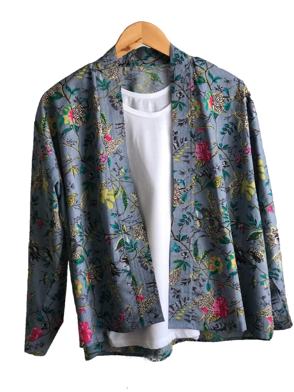 *dusky blue kimono jacket with small flowers