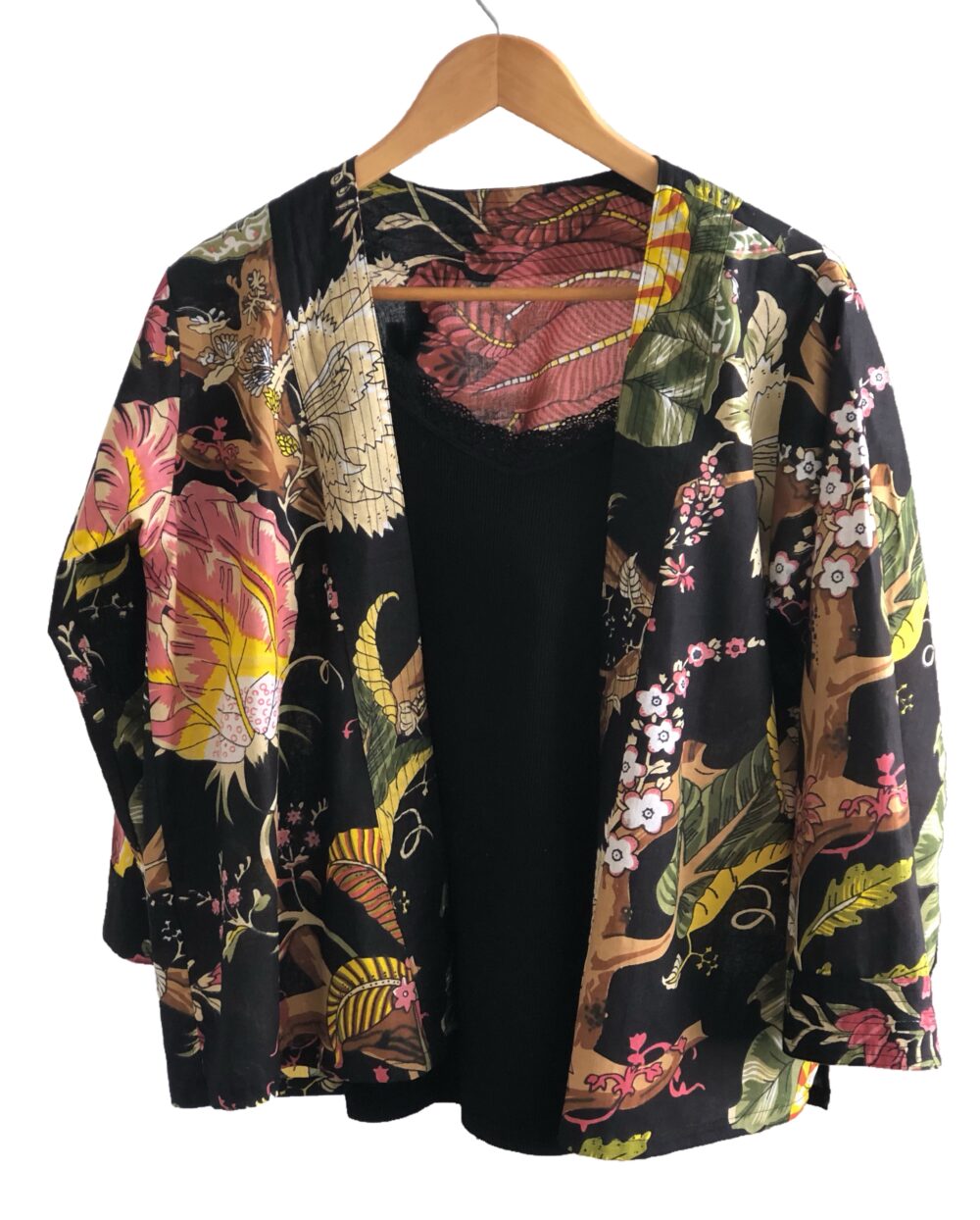 *black kimono jacket with flowers