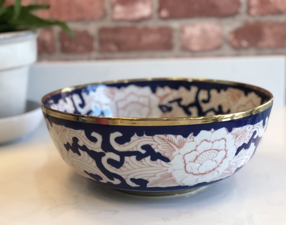 *blue white and pink chinoiserie bowl