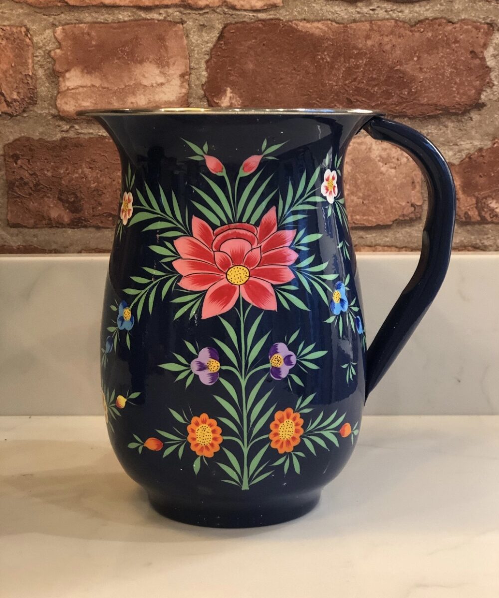 *dark blue floral enamelware jug from kashmir