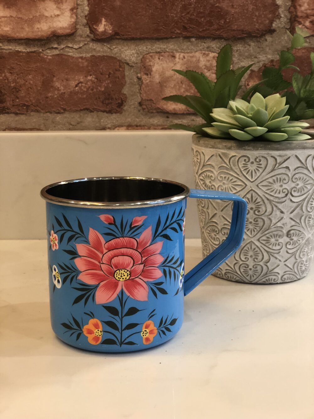 *bright blue enamelware mug from kashmir