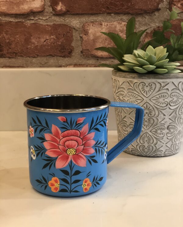 *bright blue enamelware mug from kashmir