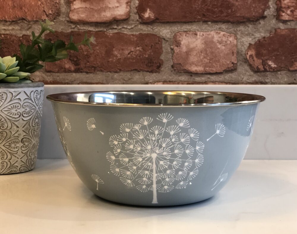 *dusky blue mixing bowl with dandelion