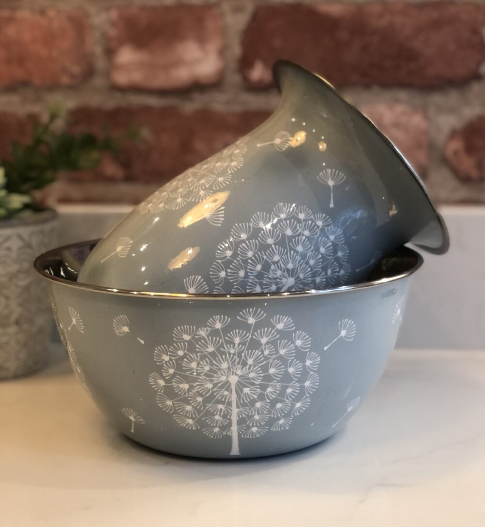 *dusky blue jug and bowl with dandelion design