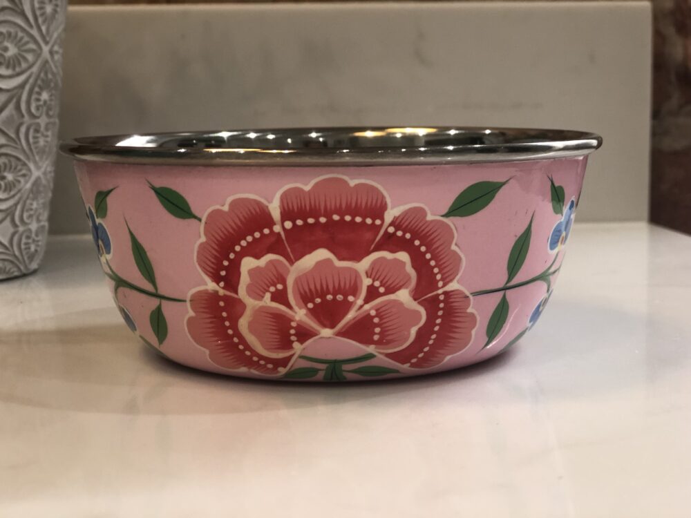 *pale pink snack nibble bowl from kashmir with flower