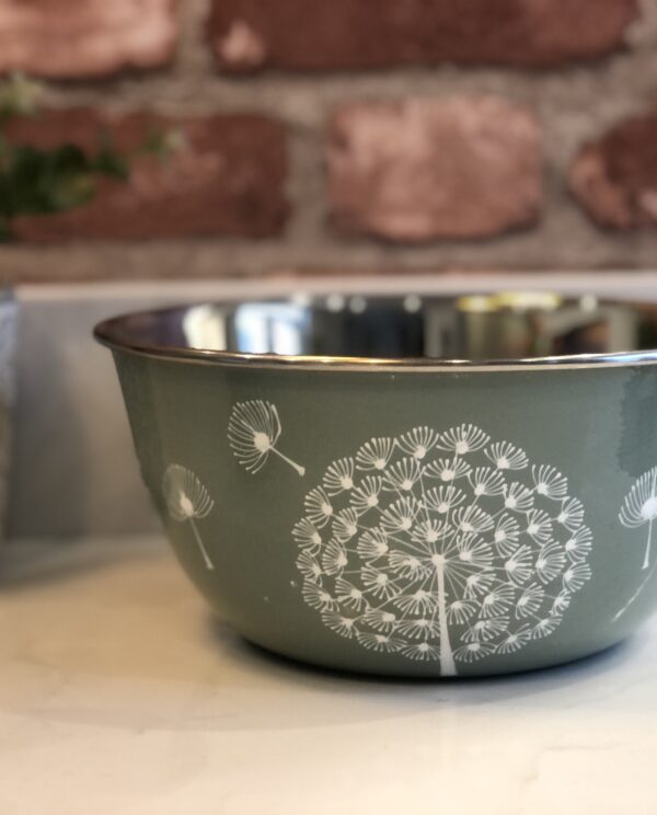 *sage green mixing bowl with dandelion from Kashmir